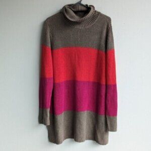 eight eight eight colourblock striped 100% cotton knit turtleneck sweater